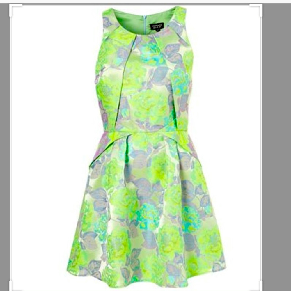 Topshop fluorescent brocade floral origami dress